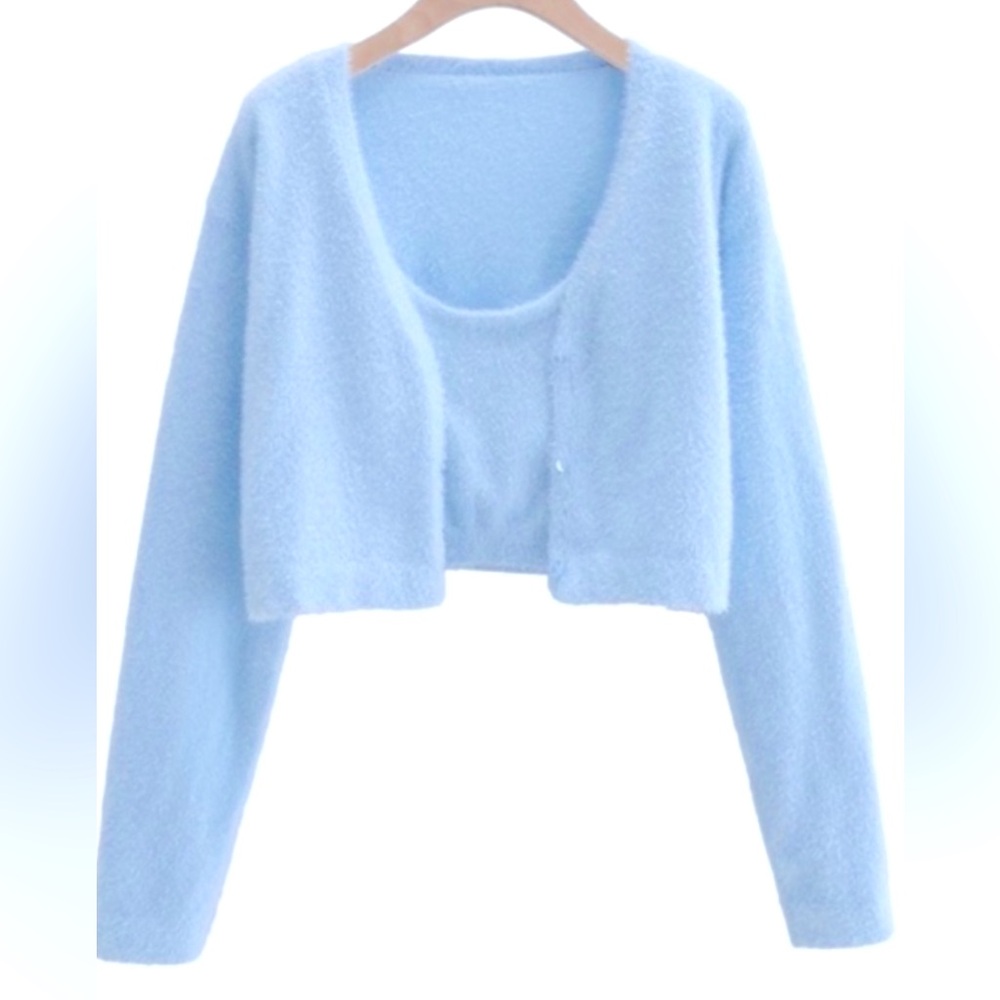 NEW Miss Sparkling Light blue Fuzzy Cardigan & Cami Set - Picture 1 of 6